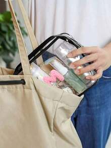 Transparent PVC Portable Storage Bag, Comes With Multi-Color Towels, Can Be Embroidered With A-Z Letters, Names Or Logos, Large Capacity Cosmetic Organizer, Waterproof, Zipper Closure, Can Be Used As Makeup Bag, Travel Organizer, Beauty Pouch To Store Lipsticks, Makeup Brushes, Skincare Products, Phones, Coins, Small Items, Suitable For Home And Vacation Use - Multicolor - View 9