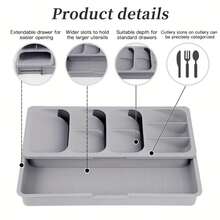 Silverware Drawer Organizer, Expandable Utensil Tray, Deep Cutlery Storage Box, Adjustable Plastic Kitchen Storage Rack, Suitable For Spoons, Forks, And Knives. - Xám - Xem 3