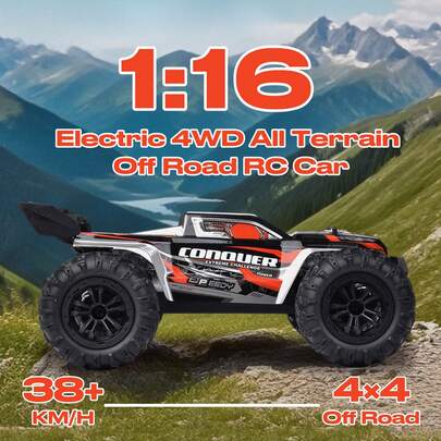1:16 Scale All Terrain Off Road RC Car With Extra Vehicle Shell, 38KM/H High Speed Racing Monster Truck With Wheelie Bar, 2.4Ghz Remote Control, Support Multiple Vehicles Playing Together, Road Gripping, Carbon Brush Motor, LED Lights, Full Scale Throttle/Steering, Birthday Halloween Christmas Gifts For Cross-Country Enthusiasts