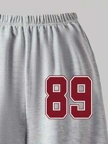 少女字母印花V领短袖T恤和阔腿裤休闲套装 - 白色 - 查看 5