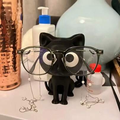 1 pieza Soporte para gafas de gato impreso en 3D (Marcos no incluidos) - Lindo organizador de escritorio de plástico con soporte para gafas, sin necesidad de energía, decoración del hogar y regalo ideal para Halloween, Pascua, Día de San Valentín, útiles de oficina, organización del hogar