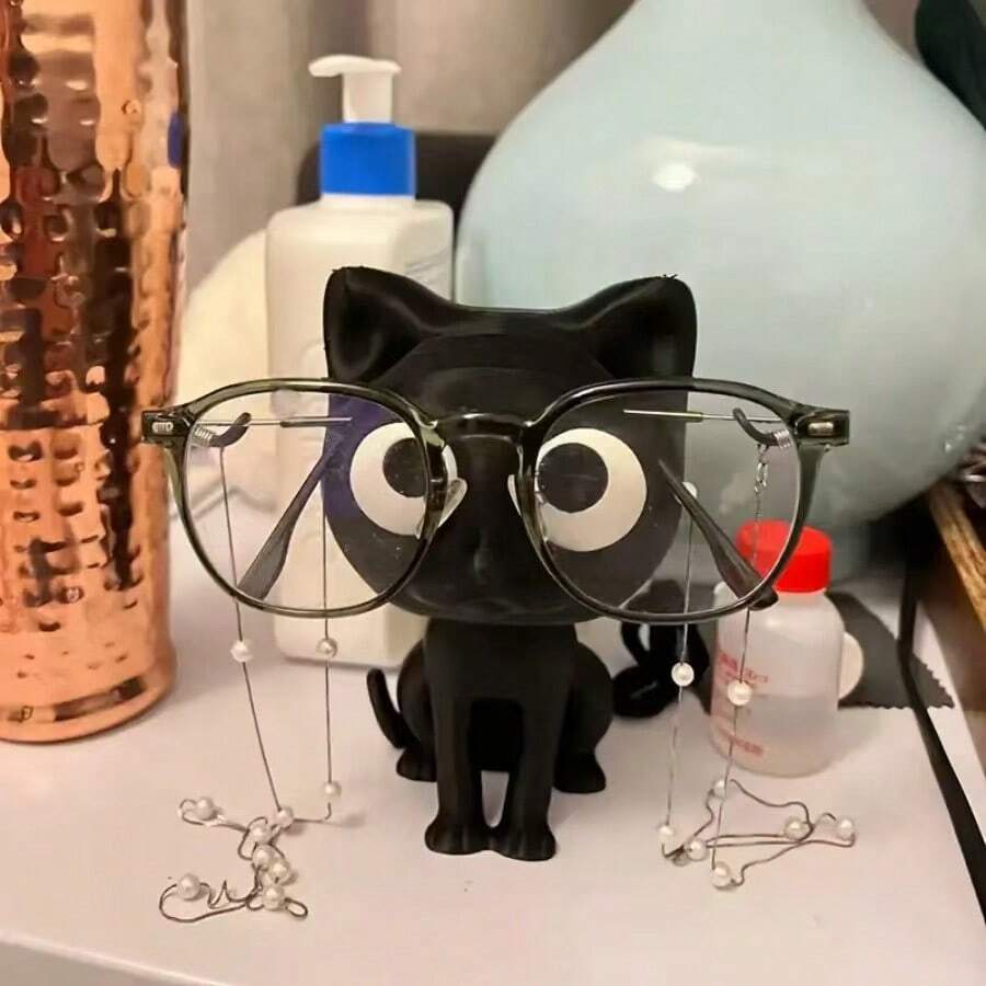 1个3D打印猫咪眼镜架（不含镜框） - 可爱的塑料桌面收纳盒，带眼镜支架，无需电源，家居装饰和节日礼物，适合万圣节、复活节、情人节、办公用品、家居收纳。