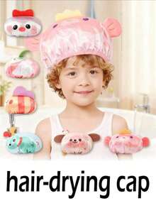 1pc 3D Cartoon Shower Cap, Waterproof Double Layer BathingCap For Kids, Thick & Cute Baby Shampoo Cap