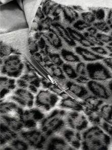 Sudadera con capucha y cremallera, reversible, estilo retro, con estampado de leopardo, para otoño e invierno. - Gris - Ver 3