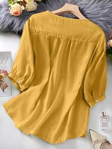 Women's Embroidered Loose Bohemian Vintage Blouse, Casual Spring/Summer Top Vacation - Yellow - View 2