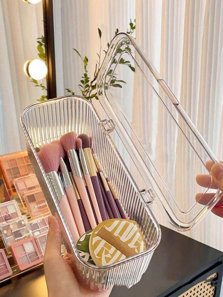 Makeup Brush Storage Box, Transparent Cover, Waterproof Dustproof Makeup Sponge Storage Box, Suitable For Eyebrow Pencil, Eyeshadow Brush, Luxury Makeup Brushes, Storage Bucket, Desktop Pen Brush, Makeup Sponge,Makeup Bag,Travel Essential - Multicolor - View 1