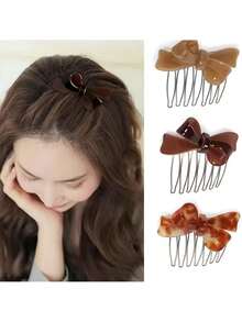 1pc Elegant Bow Hairpin Hair Clip Bun Maker Hair Accessory, Suitable For Eid, Mother's Day, Pride Month, Back To School, Easter, Holiday Gift, Hair Accessories, Combs, Side Comb - Multicolor - View 1