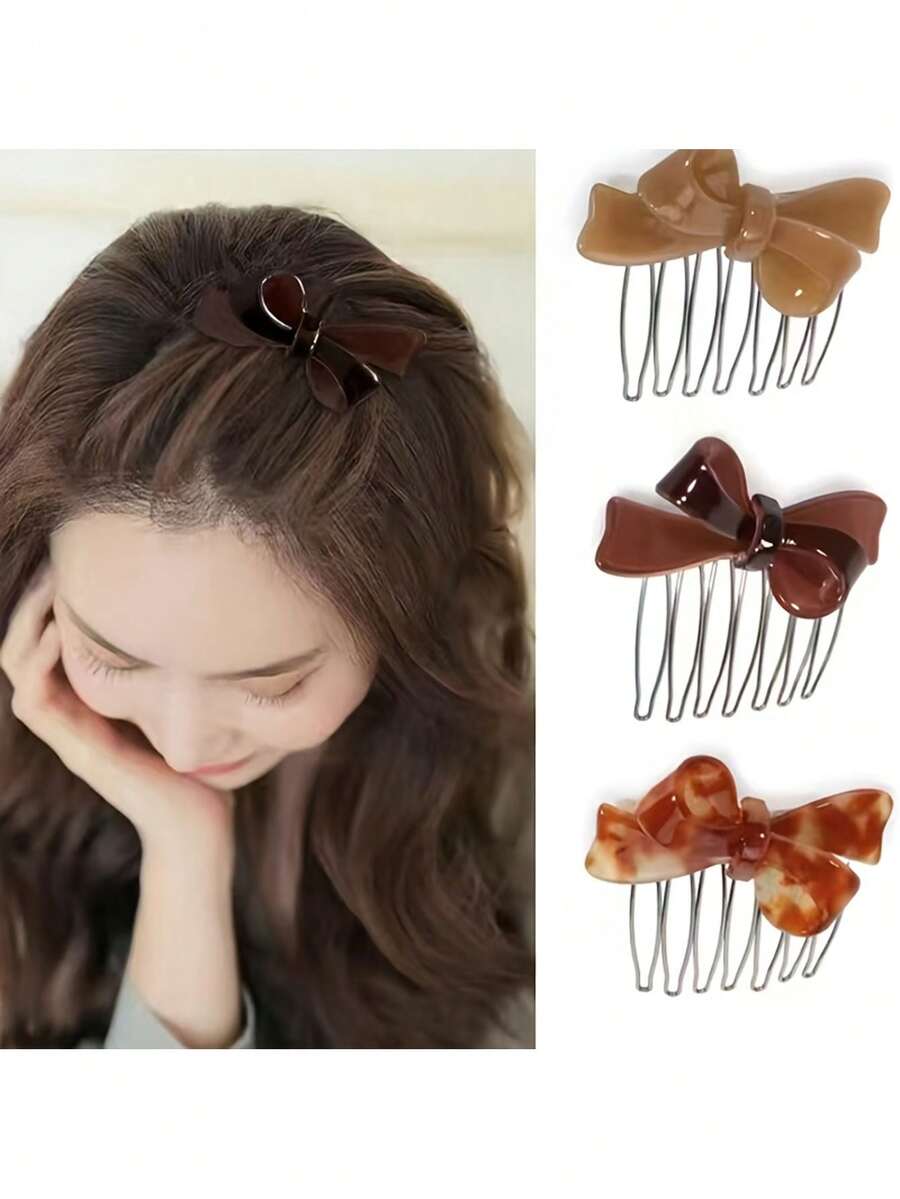 1pc Elegant Bow Hairpin Hair Clip Bun Maker Hair Accessory, Suitable For Eid, Mother's Day, Pride Month, Back To School, Easter, Holiday Gift, Hair Accessories, Combs, Side Comb - Multicolor - View 1