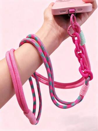 圣诞礼物手机挂绳斜挎包，可携带长款时尚户外旅行手机包带绳，小蜜蜂挂绳，链式粉红色编织手机挂绳，简约星星吊坠腕带，可拆卸挂绳，多功能户外手持挂绳带夹子，防丢防盗手机壳配件