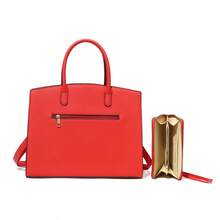 Women's Fashion Handbag And Wallet Set With Adjustable Crossbody Strap Large Shoulder Bag And Small Clutch 2-Piece Combo, Metal Swivel Lock Accessory, Ideal For Shopping, Travel And Business Commute - Đỏ - Xem 3