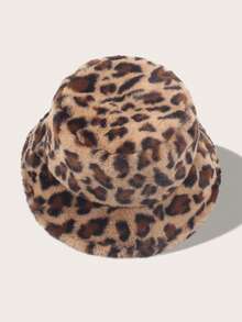 1pc Women's Leopard Print Plush Bucket Hat, Warm & Versatile For Autumn/Winter, Adjustable Crown, Suitable For Daily Wear - Multicolor - View 4
