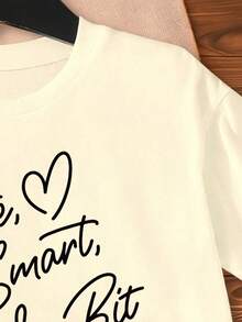 Young Girl Letter Print Short Sleeve T-Shirt - Apricot - View 4