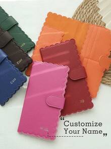 Takeoak 1pc Customized Name Scallop Shaped Passport Holder, Customizable Name, Travel Wallet, Fun Scallop Design, Personalized Gold Letter Combination Wallet, With Fashion Buckle, High-Quality Faux Leather Document Organizer, Christmas And Holiday Personalized Gift - one-size - View 1
