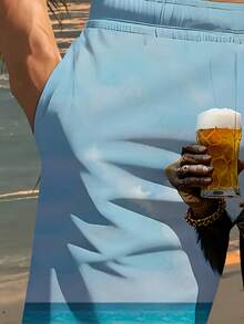 2025 New Men's 3D Beer Chimpanzee Print Beach Shorts - Lightweight Polyester Drawstring Waist Casual Swim Trunks For Summer, Pool, Golf, Fishing & Outdoor Activities, Bathing Suit, Playful Design, Comfortable Fit - 樣式1 - 查看 5