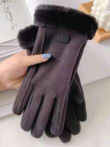 1pair Autumn And Winter Women's Warm Gloves, Touchable Padded Thickened Gloves, Windproof Cute Gloves For Students, Suitable For Riding, Car Driving, Sports & Daily Use, Warm Comfortable - trắng đục + đen - Xem 4