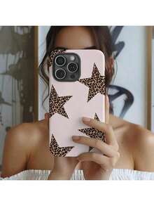 Leopard Star Phone Case Pale Pink Cheetah Print Tough Phone Case Compatible With IPhone 17 Pro Max 16e 15 Pro Max 14 Plus 14 Pro 13 12 11.Christmas Accessories. Christmas Decoration Christmas Phone Case 16 Promax Case Luxury Leopard Print Shell Texture Phone 16 Case Red Lipped Phone Case - Pink - View 1