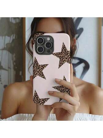 Leopard Star Phone Case Pale Pink Cheetah Print Tough Phone Case Compatible With IPhone 17 Pro Max 16e 15 Pro Max 14 Plus 14 Pro 13 12 11.Christmas Accessories. Christmas Decoration Christmas Phone Case 16 Promax Case Luxury Leopard Print Shell Texture Phone 16 Case Red Lipped Phone Case