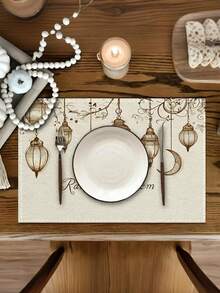 6/4/1 Ramadan Kareem Placemat With Moon Lantern Print Pattern, Washable, Suitable For Kitchen Table Decoration, Restaurant Decoration, Outdoor Table Decoration, Festival And Party Supplies During Ramadan Themed Festivals, Practical As A Gift. - Multicolor - View 5