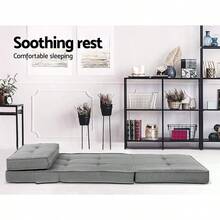 Sofa Bed Folding Adjustable Futon Couch Cushions Floor Lounge Recliner Chair Lounger Office Outdoor Indoor Living Room Bedroom Furniture Removable Foldable Soft Space Saving Grey - LightGrey - View 5
