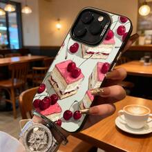 Funda de Teléfono Patrón de Pastel de Cereza Transparente Clara  14 Pro Max  13 Pro  12  Galaxy S23 S22 S21 Opción de Regalo Ideal para Todas las Estaciones - Negro - Ver 2