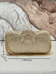 1pc New Luxury Chain Gold Rhinestone Bling Banquet Bag Crossbody Rainbow Clutch Bag Beaded Evening Handbag For Ladies, Suitable For Formal Occasions Like Dinner Party,Wedding,Banquet,As Gift For Women - 金色 - 查看 5