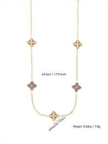 TONSI 1 Set Elegant Charming Korean Luxury Minimalist Stainless Steel 18K Gold Plated Artificial Zirconia Four-Leaf Clover Flower Diamond Jewelry Set, Suitable For Beach, Holiday, Travel, Work, Daily Party Wear For Women - Multicolor - View 12