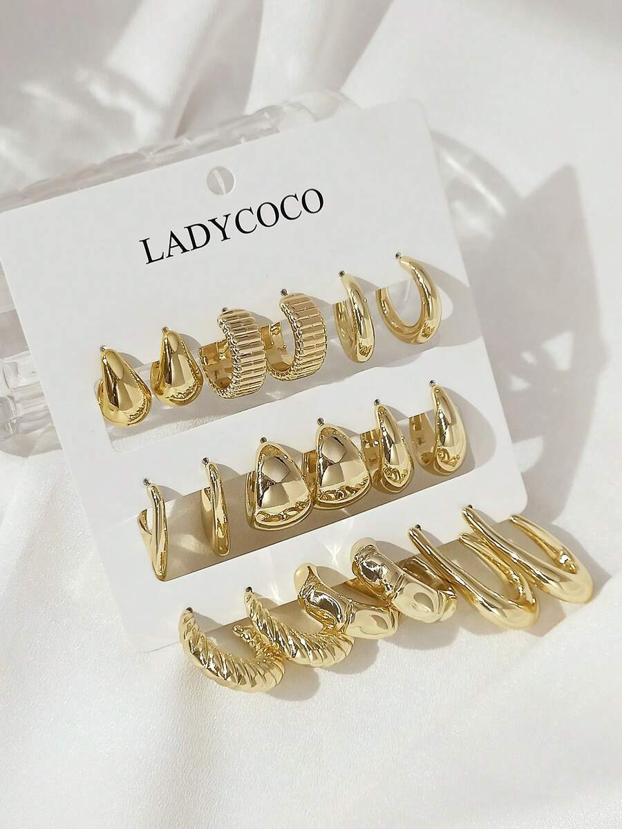 LADYCOCO 9对优雅水滴耳环套装，适合女性日常佩戴，也是约会、派对和日常搭配的耳环配饰。