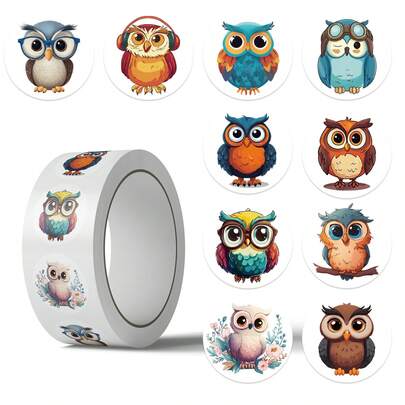 500 piezas Pegatinas de búho de 10 diseños diferentes, pegatinas decorativas para envolver regalos, sellos y saludos corteses, así como pegatinas de animales para decoración del hogar