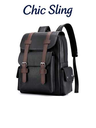 SHILAN 14.7英寸笔记本电脑背包，大容量，适合学生、青少年、男孩、男士，PU皮革材质，带拉链，高品质