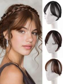 Braided Headband Synthetic Wig, Split Into Eight Character Bangs, Naturally Connected Synthetic Bangs, Suitable For Women's Daily Wear And Gatherings