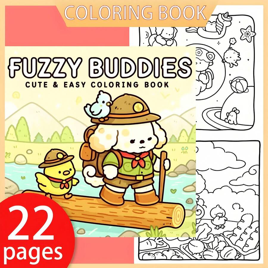 【NEW FUZZY BUDDIES 塗色本】1本原創塗色書,22頁單面印刷,線條清晰且圖案精美,適合放鬆,成人、青少年與兒童皆適用,新年、聖誕節、生日、學校假期的完美禮物 - 彩色 - 查看 1