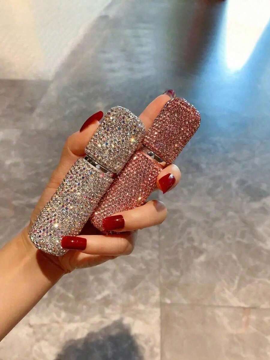 Sticlă de parfum reîncărcabilă de 10 ml pentru călătorie, sticlă cu pulverizator etanșă, sticlă de apă pentru machiaj (decorație din cristal + pulverizator rotativ) - Multicolor - Vizualizare 1