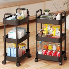 Carrito de almacenamiento de tres capas multifuncional, estantería de almacenamiento de libros y misceláneos para la sala de estar del hogar, estantería de almacenamiento con ruedas de varios niveles para la cocina y el baño - Negro - Ver 2