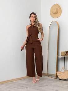 Tailored Jumpsuit M3094 - Rust Brown - View 3