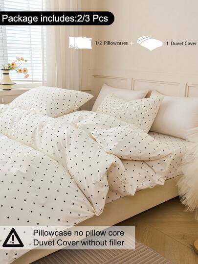 2/3pcs/Set Black White Polka Dot Pattern Duvet Cover Set Easy Care Microfiber Soft Bedding Set Soft Breatheable Wrink-Free Better For Sleep, Luxury Hotel Style, Gift For Mom Dad Friend, Quilt Comforter Duvet Cover*1 Pillowcase*1/2 King Queen Full Twin Size