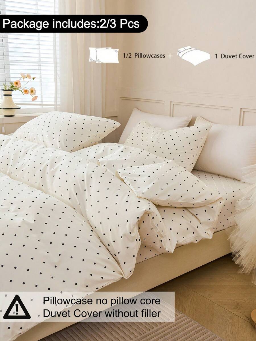 2/3pcs/Set Black White Polka Dot Pattern Duvet Cover Set Easy Care Microfiber Soft Bedding Set Soft Breatheable Wrink-Free Better For Sleep, Luxury Hotel Style, Gift For Mom Dad Friend, Quilt Comforter Duvet Cover*1 Pillowcase*1/2 King Queen Full Twin Size