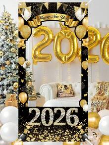 1 Stück 2026 Neujahrs Fotorahmen Banner, 60x120cm Schwarz Gold Glitzer Diamant Neujahrsparty Fotohintergrund, strapazierfähiger Polyesterstoff, Frohes Neues Jahr Fotorequisiten, Silvester Party Zubehör, Frohes Neues Jahr Dekoration 2026 - Verschiedenfarbig - Übersicht 5
