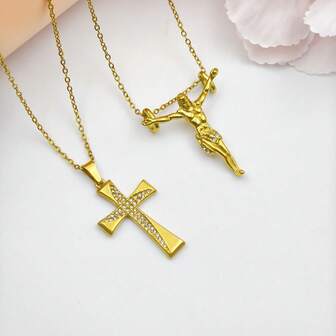 1件 3D耶稣嘻哈十字架不锈钢吊坠项链