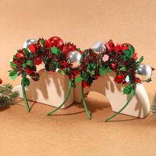 1 pieza Diadema decorativa navideña, diadema navideña con bolas de Navidad y lentejuelas brillantes, material de poliéster, adecuada para Acción de Gracias, Navidad, Año Nuevo y regalos