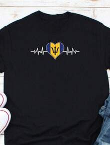 Barbados Heart Flag Shirt, Barbados Shirt, Barbados Gift, Barbadian Shirt, Barbados Heart Shirt, Bar - 黑色 - 查看 1