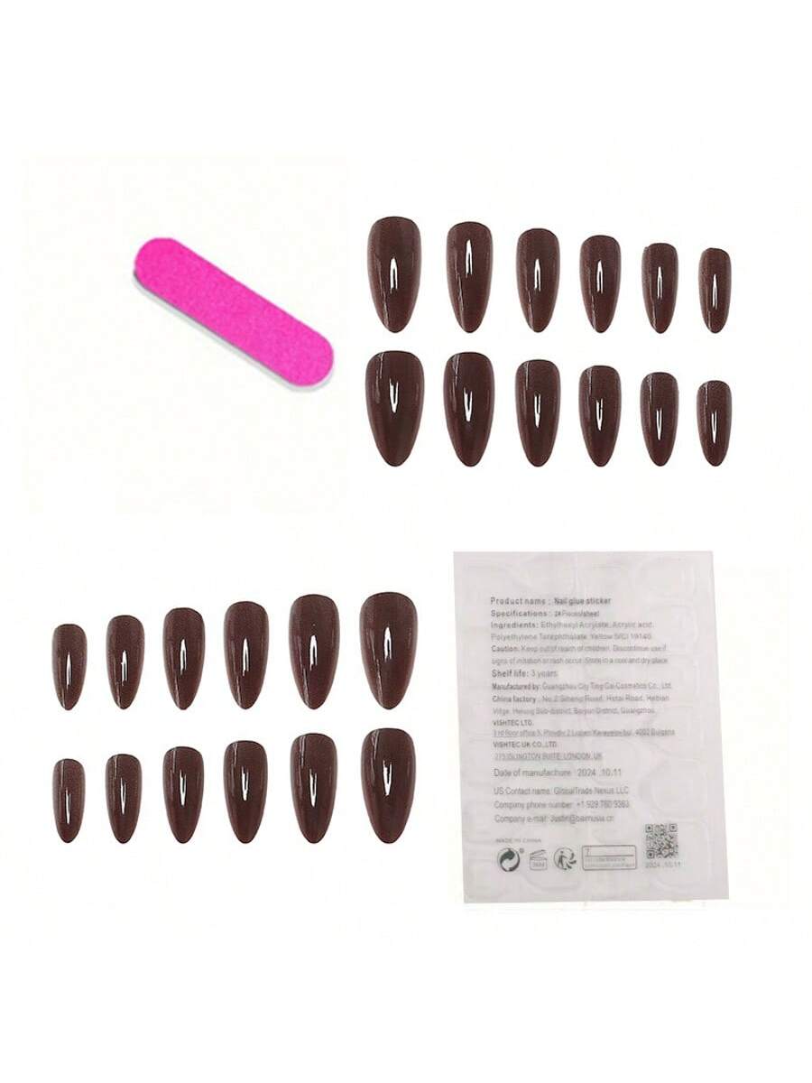 24 قطعة أظافر قصيرة بشكل لوز قابلة لإعادة الاستخدا...