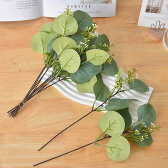 1pc Artificial Eucalyptus Leaf With Fruit, Plastic Eucalyptus Leaf Single Stem, Tabletop Decor For Home, Office, Wedding, Party, DIY Floral Arrangement, Ins Style Fake Plant