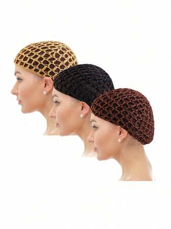 3pcs Handmade Crochet Sleep Cap, Kufiya Headwear, Hair Net, Suitable For Everyday Use