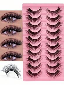 10 Pairs Natural Fake Mink Eyelashes, Soft And Fluffy, Reusable Thin Band Lashes, Natural Curl, Christmas Decoration - Natural Lashes - View 10