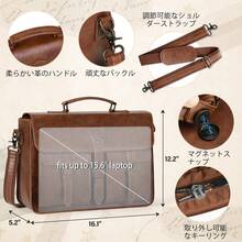 メンズメッセンジャーバッグ 15.6インチ レザー ヴィンテージ ノートパソコン ブリーフケース 大型ノートパソコンバッグ 防水サッチェルバッグ コンピューターショルダーバッグ オフィス 仕事 旅行 大学用 - ブラウン - チェックする 4