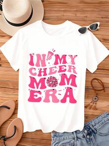 In My Cheer Mom Era T Shirt For Women Cheerleading Mom Gift Pink Graphic Tee Fashion Statement Top - 白色 - 查看 3