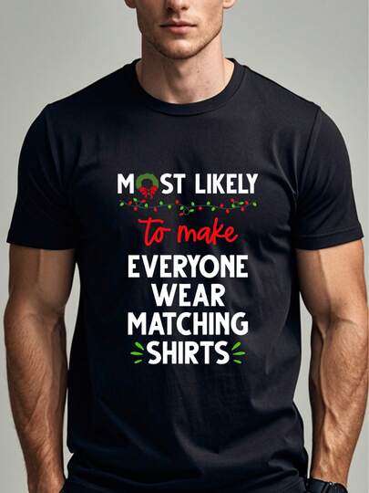Funny Christmas "Most Likely To Break The Decorations" Men'S T-Shirt - 100% Moisture-Wicking & Quick-Dry Crew Neck Tee With Festive Snowflake & Ornament Print, Humorous Holiday Party Outfit, All-Season Casual Short Sleeve Shirt For Ugly Sweater Parties & Gifts (Black With Red/Green Lettering), Men Shirt, Men Graphic Tee, Graphic Tee Men, T Shirt For Men, Men Clothe