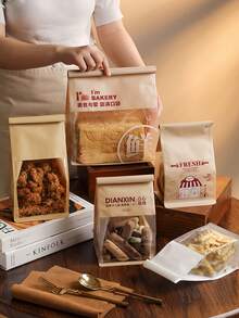 牛皮纸面包袋，带透明窗口 - 可重复密封，自封口，带金属扎带，保鲜 - 适用于烘焙食品、吐司、酸面包、贝果、羊角面包 - 棕色烘焙包装纸