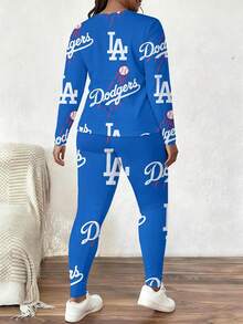 Dodgers LA Plus-Size Women's Long-Sleeved Leggings Set For Rugby League, Plus-Size Women's T-Shirts And Leggings Sportswear, Christmas, Halloween, And Birthday/Valentine's Day Gifts. - 風格 - 查看 3