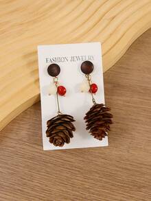 Pair Of Original Plant Fruit Forest Style Earrings Natural Acorn Handmade Vintage Pinecone Earrings Artistic Ear Jewelry For Daily Banquet Party Vacation Gift - 2 - View 10